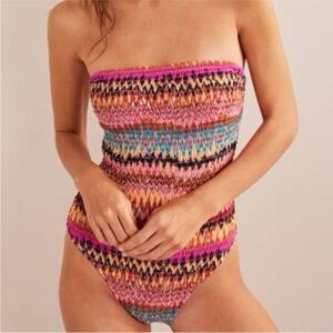 Strapless Multicolor Knit One-Piece Swimsuit